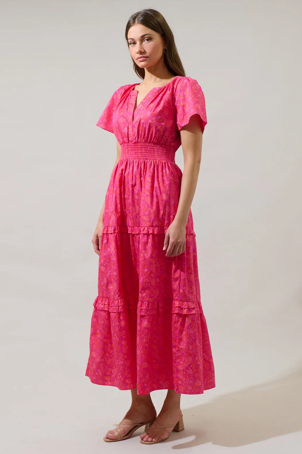 Cerise Floral Palmer Poplin Tiered Maxi Dress sold by Sugarlips product image thumbnail 3