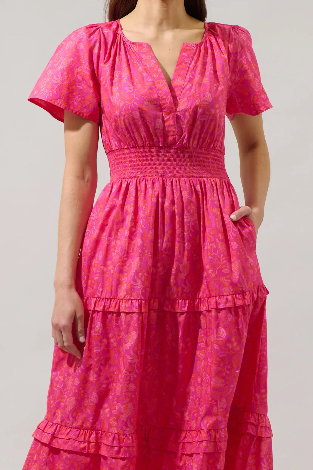 Cerise Floral Palmer Poplin Tiered Maxi Dress sold by Sugarlips product image thumbnail 4