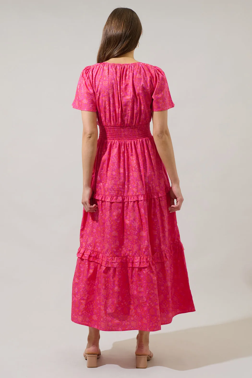 Cerise Floral Palmer Poplin Tiered Maxi Dress sold by Sugarlips product image thumbnail 2