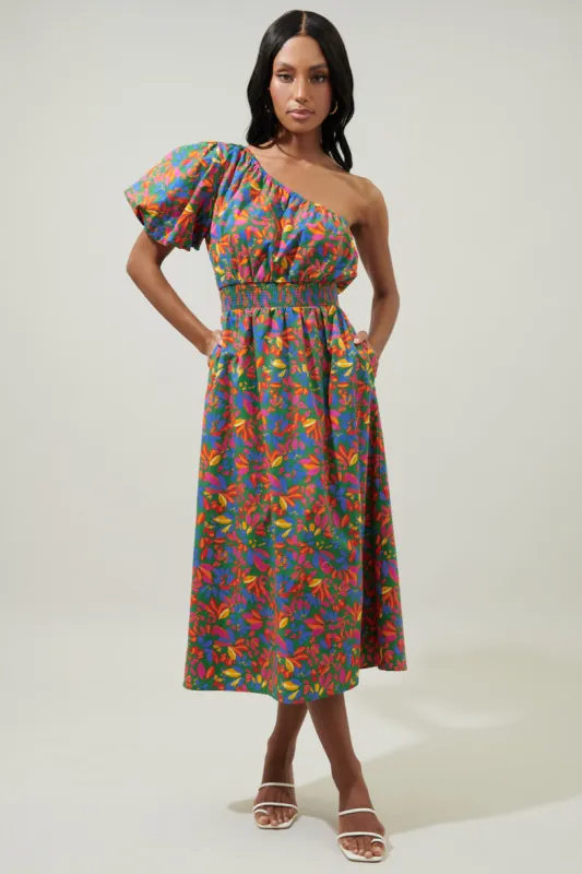 Zhade Tropics Bridgette One Shoulder Midi Dress sold by Sugarlips