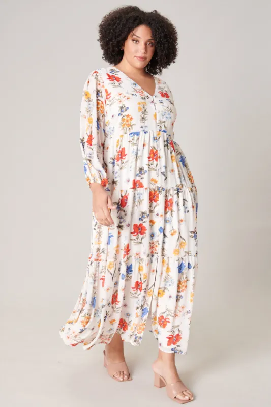 April Primary Floral Mabel Tiered Maxi Dress Curve sold by Sugarlips
