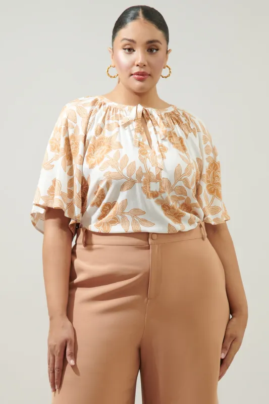 Essenna Floral Roxette Raglan Tie Neck Blouse Curve sold by Sugarlips