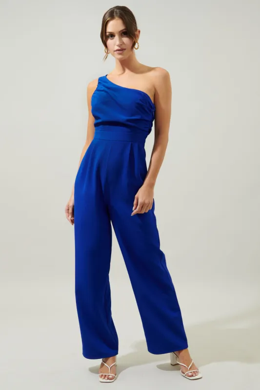 Blaine One Shoulder Ruched Jumpsuit sold by Sugarlips