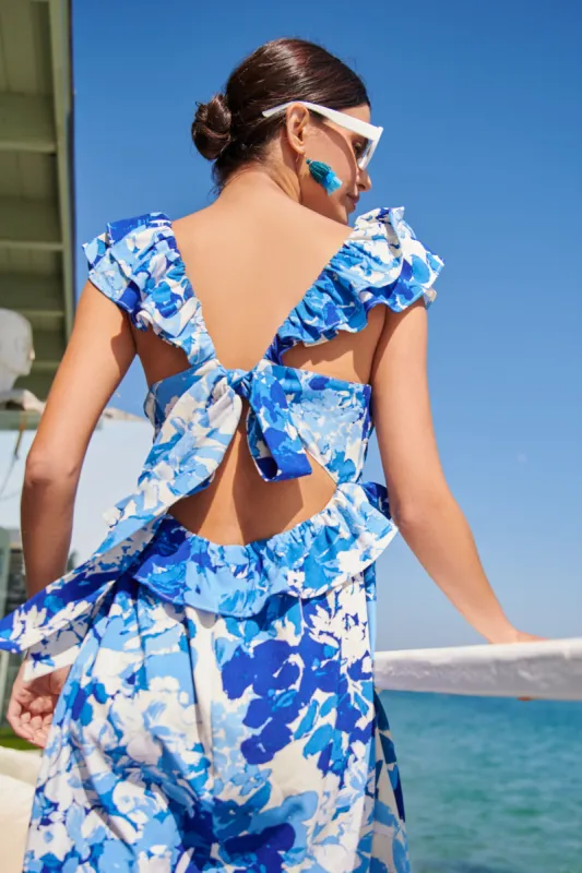 Gypsum Berry Floral Tie Back Cutout Midi Dress made by Sugarlips