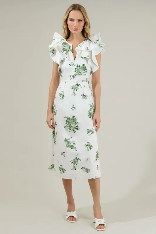 Ria Floral Santana Tie Back Midi Dress sold by Sugarlips