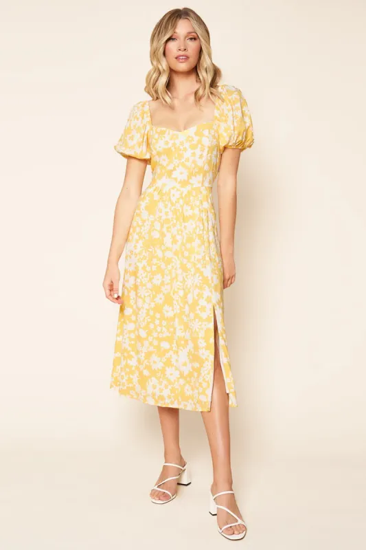 Marseille Floral Alessi Puff Sleeve Midi Dress sold by Sugarlips