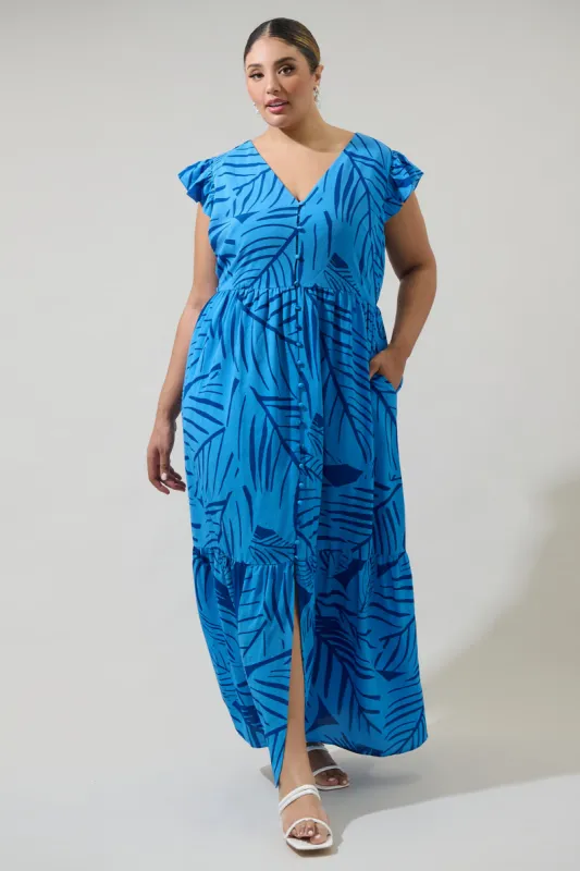 Maia Tropics Evianna Button Down Flutter Maxi Dress Curve sold by Sugarlips