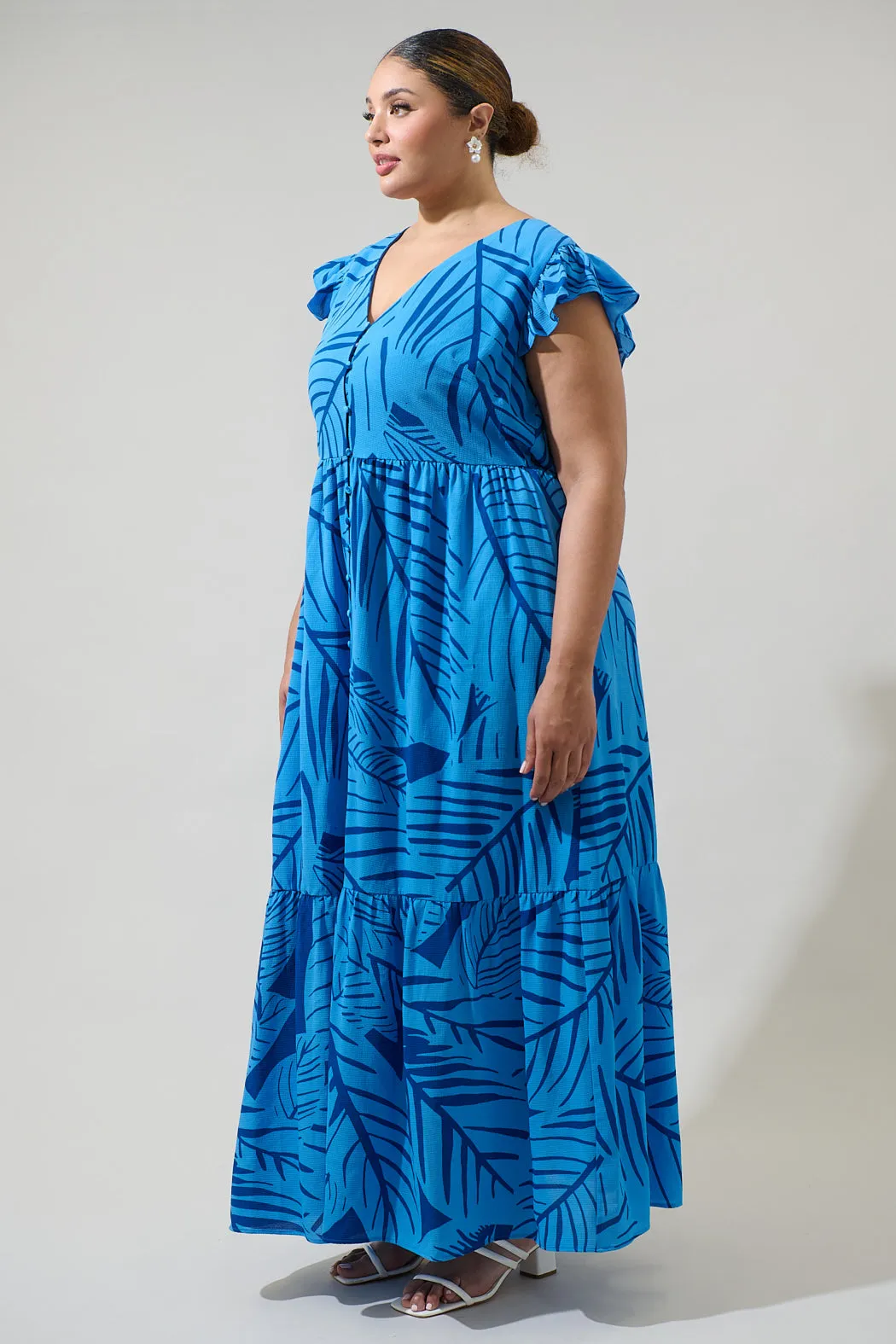 Maia Tropics Evianna Button Down Flutter Maxi Dress Curve sold by Sugarlips product image thumbnail 3