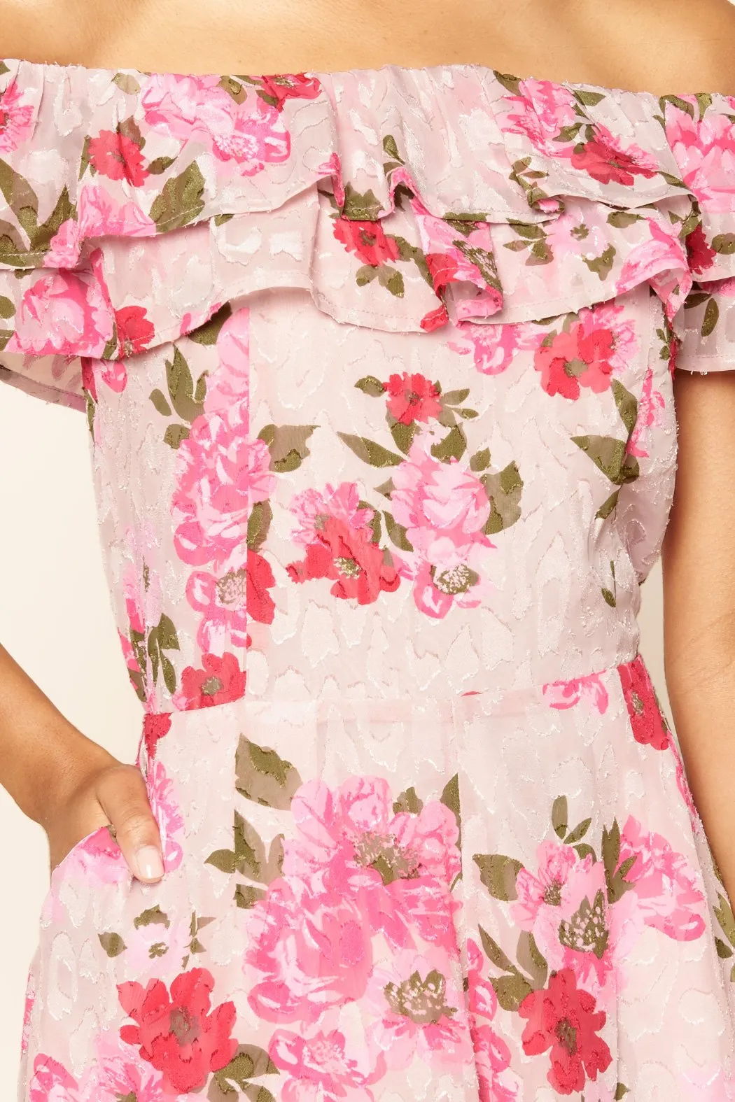 Celia Floral Off the Shoulder Ruffled Romper sold by Sugarlips product image thumbnail 3