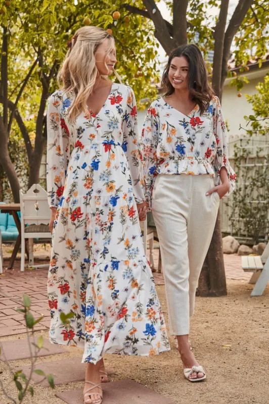 April Primary Floral Ways Balloon Sleeve Blouse sold by Sugarlips