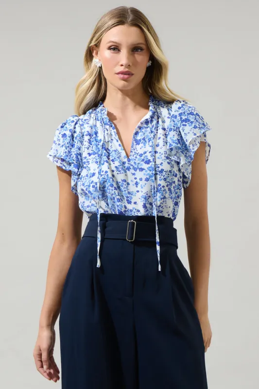 Camellia Floral Jewel Split Neck Top sold by Sugarlips