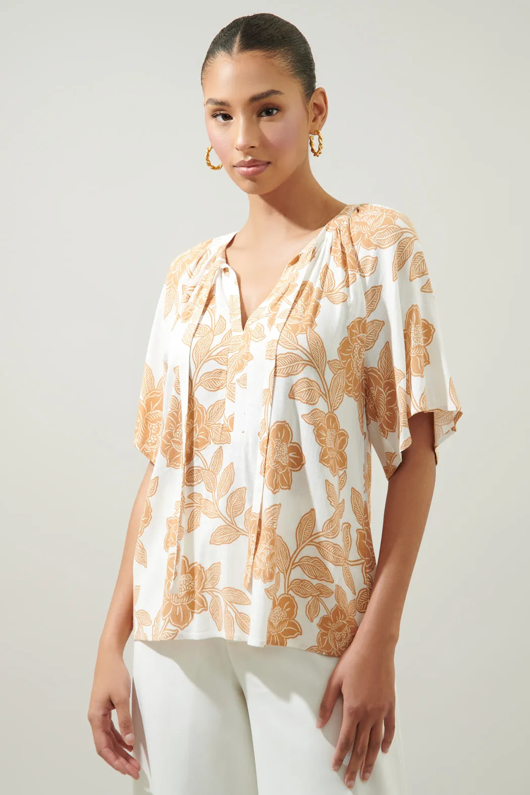 Essenna Floral Roxette Raglan Tie Neck Blouse sold by Sugarlips product image thumbnail 4