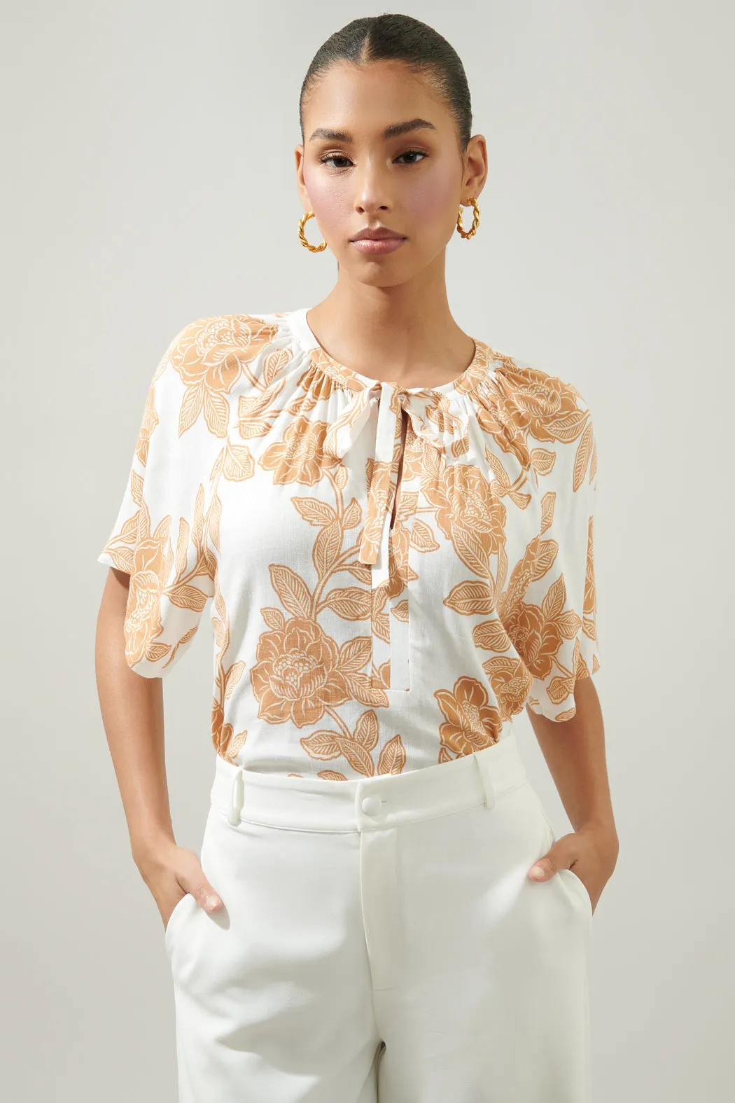Essenna Floral Roxette Raglan Tie Neck Blouse sold by Sugarlips product image thumbnail 2