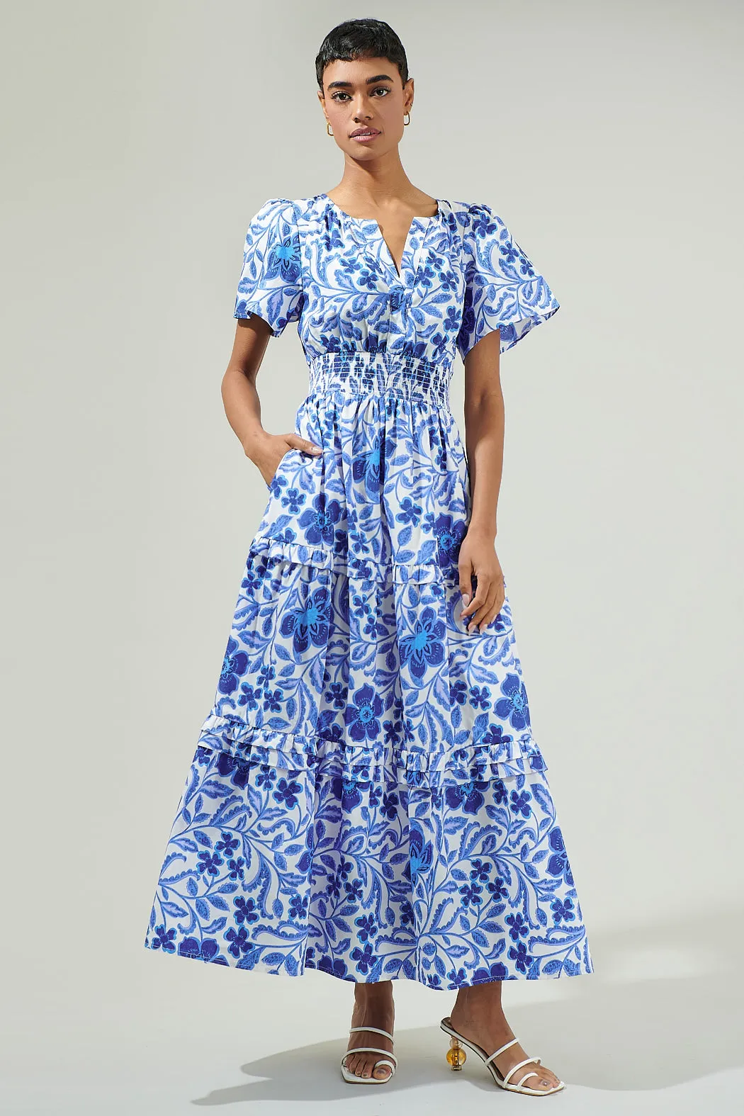 Celeste Floral Palmer Poplin Tiered Maxi Dress sold by Sugarlips product image thumbnail 2