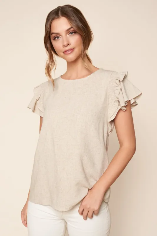 Kimberly Linen Ruffle Short Sleeve Top sold by Sugarlips
