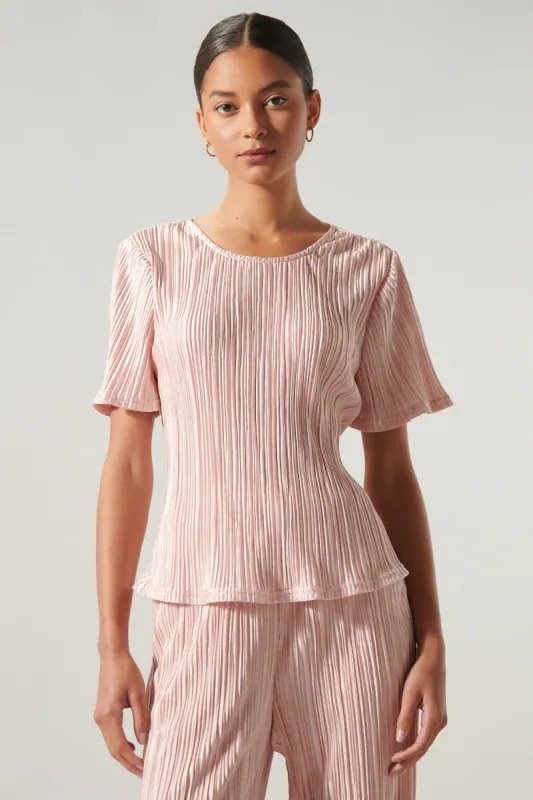 Sarafina Short Sleeve Satin Plisse Top sold by Sugarlips