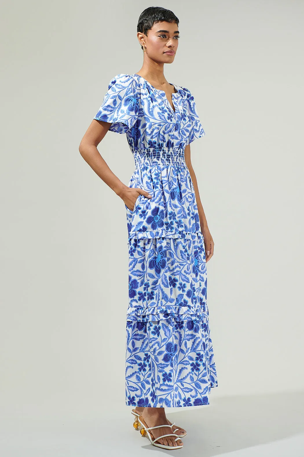 Celeste Floral Palmer Poplin Tiered Maxi Dress sold by Sugarlips product image thumbnail 4