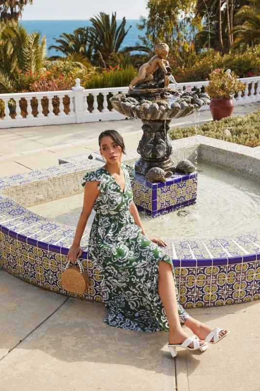 Harriet Floral Evianna Button Down Flutter Maxi Dress sold by Sugarlips