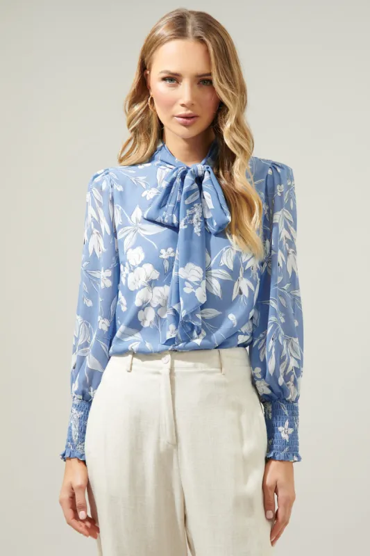 Scout Floral Etienne Tie Neck Long Sleeve Blouse sold by Sugarlips