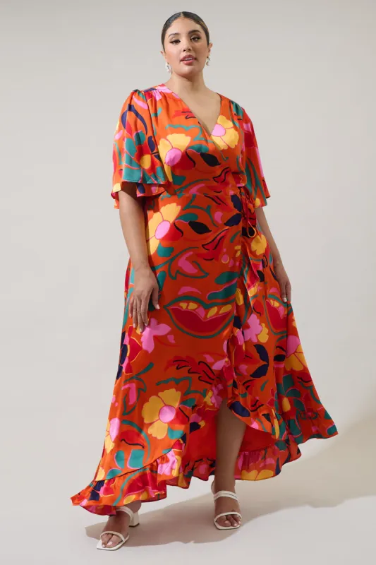 Serene Floral Abelia Hi-Low Maxi Wrap Dress Curve sold by Sugarlips