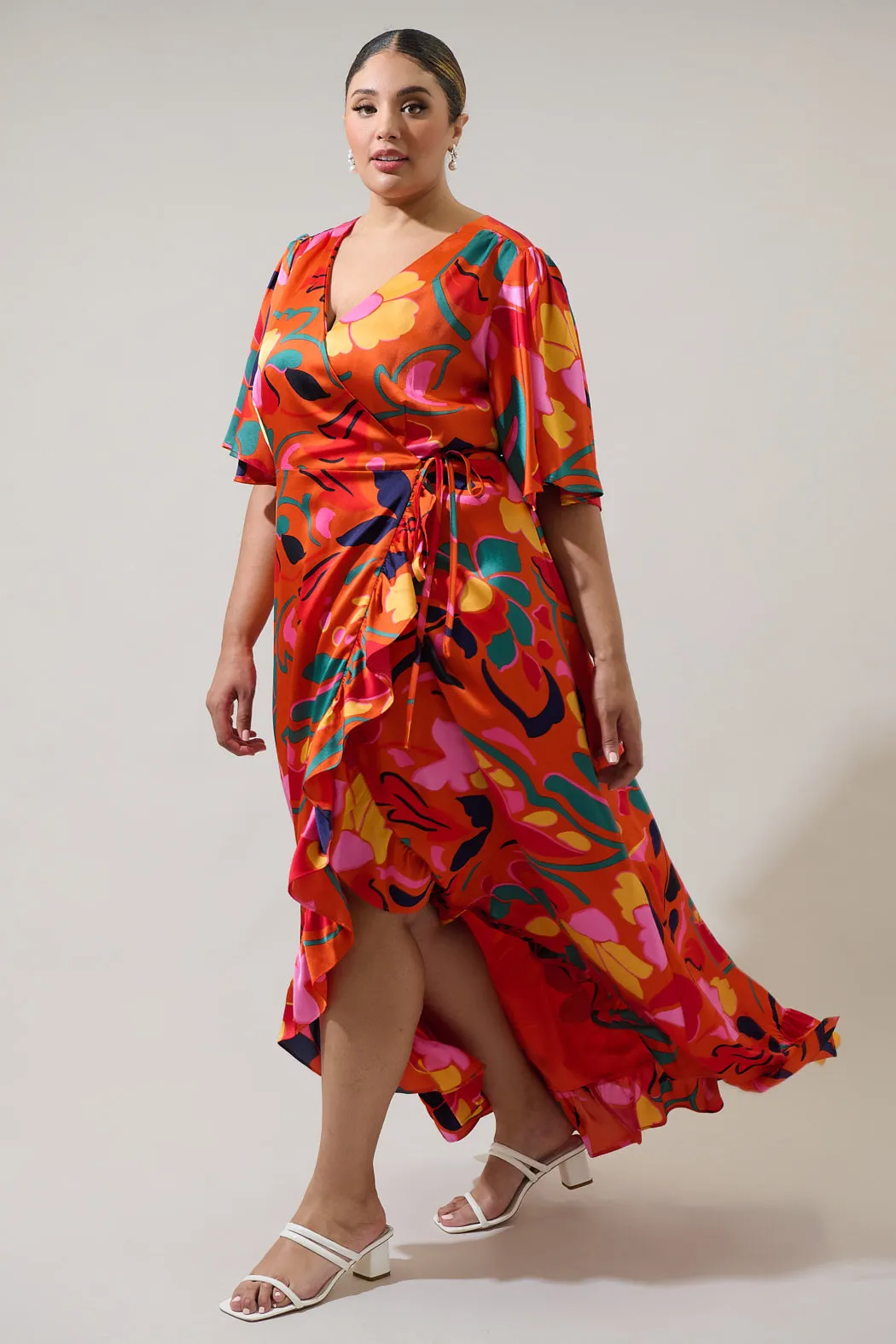 Serene Floral Abelia Hi-Low Maxi Wrap Dress Curve sold by Sugarlips product image thumbnail 3