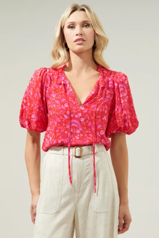 Ranier Pink Paisley Bluebay Puff Sleeve Blouse sold by Sugarlips