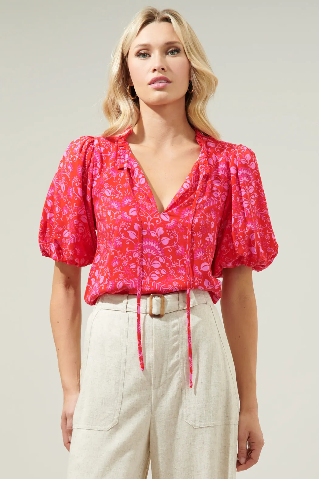 Ranier Pink Paisley Bluebay Puff Sleeve Blouse sold by Sugarlips