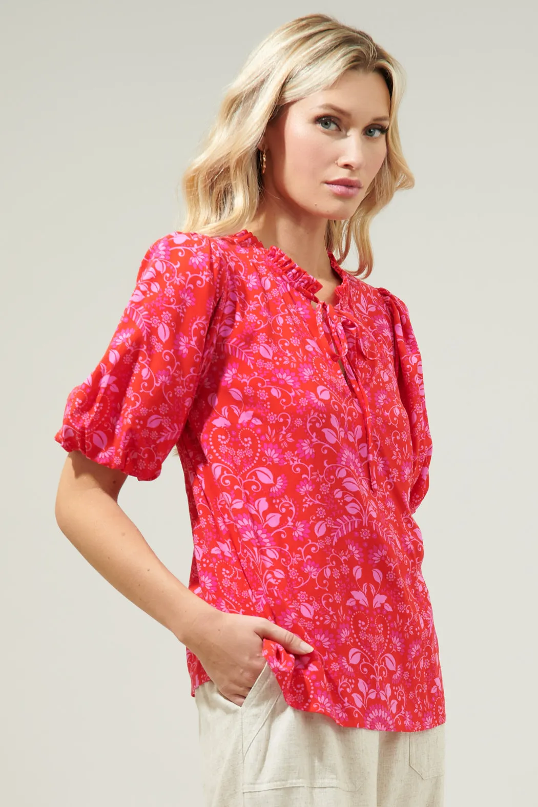 Ranier Pink Paisley Bluebay Puff Sleeve Blouse sold by Sugarlips product image thumbnail 3