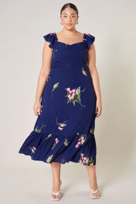 Gretta Floral Off the Shoulder Lynn Ruffle Midi Dress Curve sold by Sugarlips