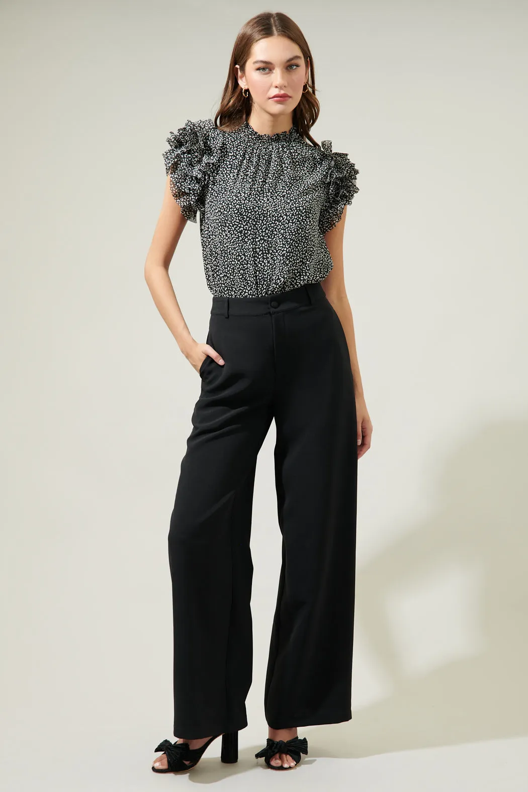 Louise Leopard Brenna Mock Neck Ruffle Blouse sold by Sugarlips product image thumbnail 4