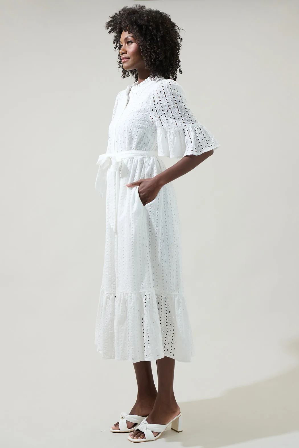 Kaylie Eyelet Pem Button Down Midi Dress sold by Sugarlips product image thumbnail 3