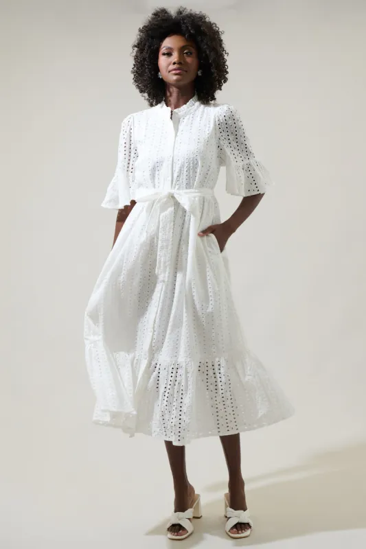 Kaylie Eyelet Pem Button Down Midi Dress sold by Sugarlips