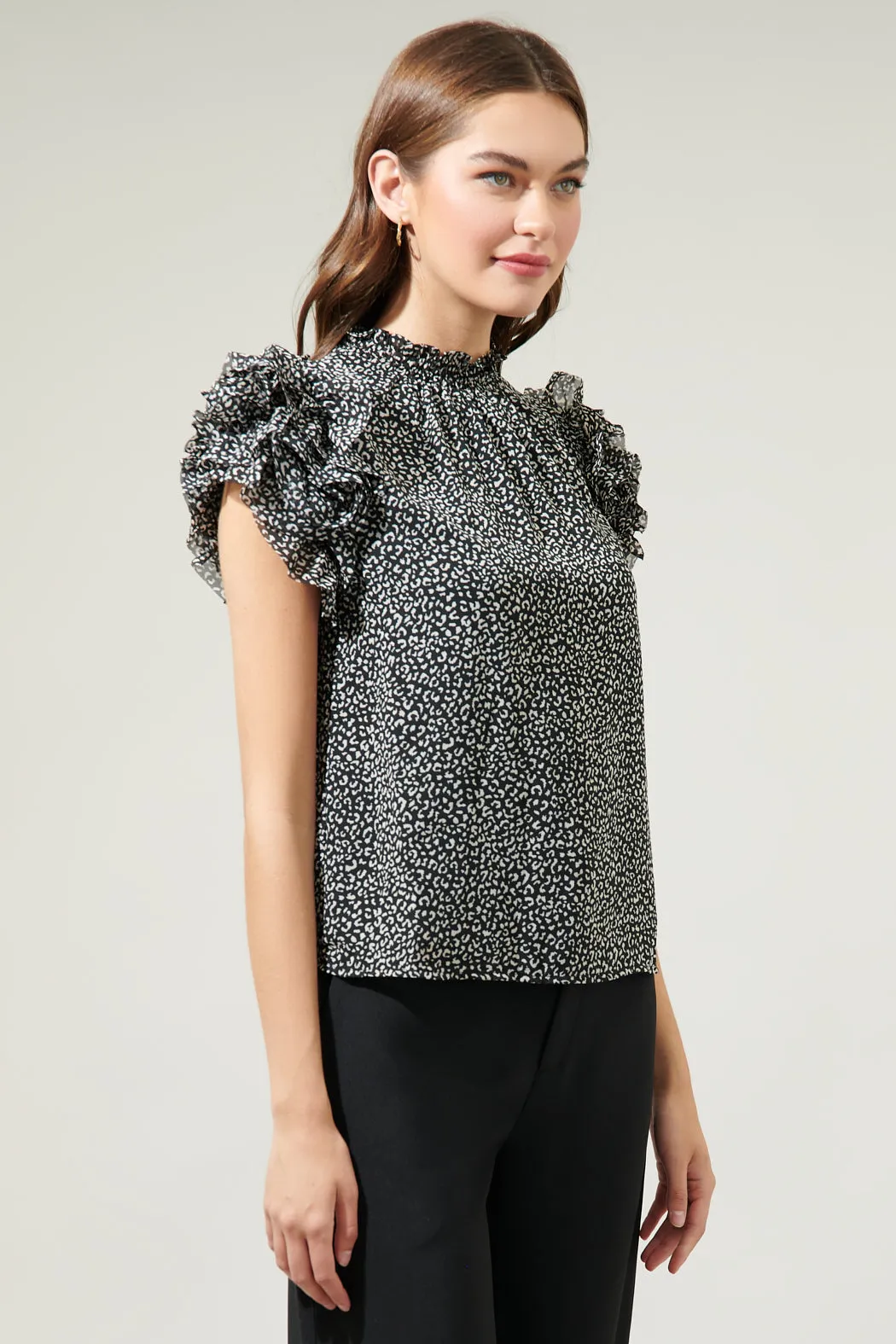 Louise Leopard Brenna Mock Neck Ruffle Blouse sold by Sugarlips product image thumbnail 3