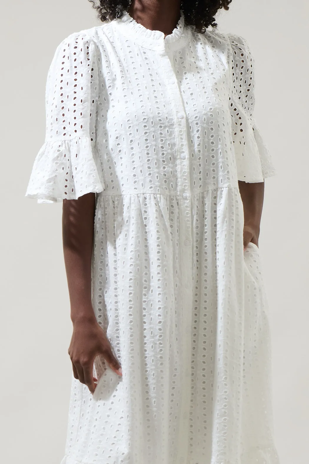 Kaylie Eyelet Pem Button Down Midi Dress sold by Sugarlips product image thumbnail 5