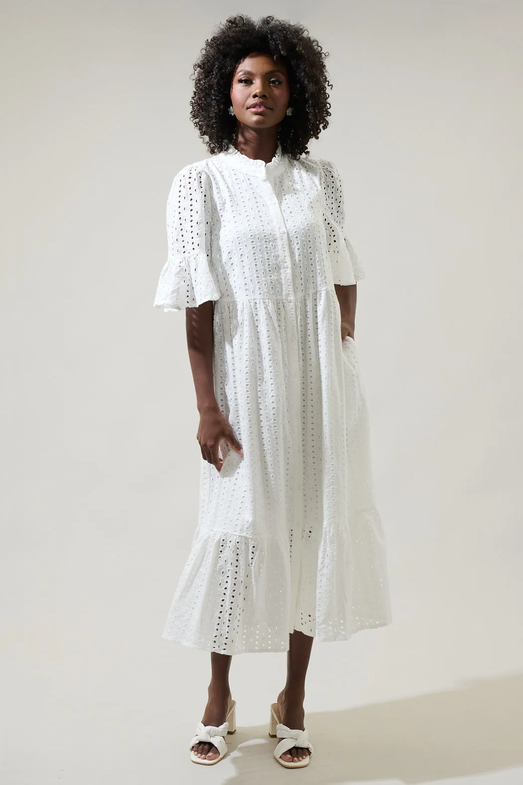 Kaylie Eyelet Pem Button Down Midi Dress sold by Sugarlips product image thumbnail 4