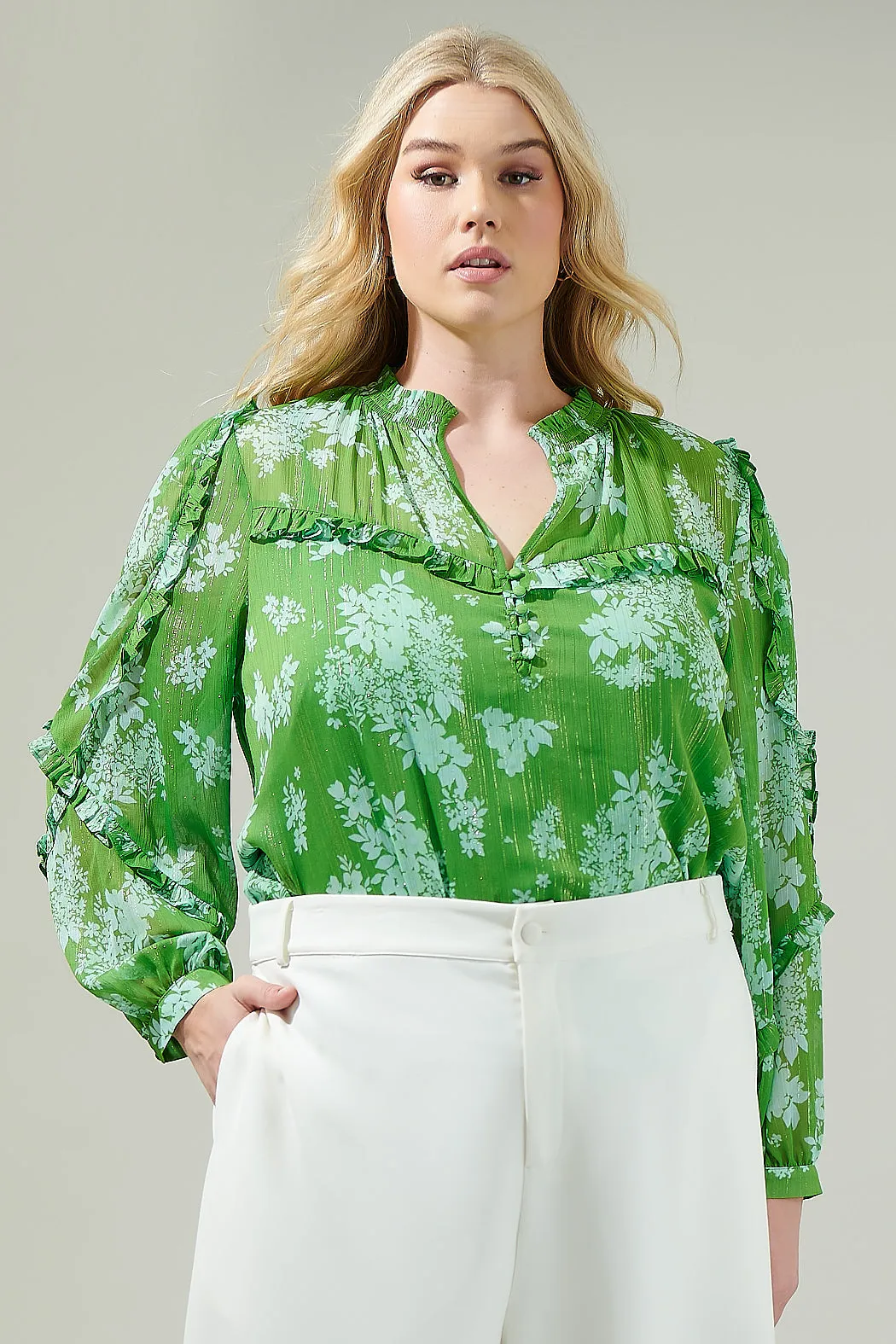 Polare Floral Ventura Split Neck Button Blouse Curve sold by Sugarlips