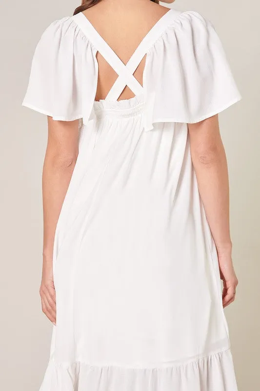 Moonstone Flutter Sleeve Cross Back Midi Dress sold by Sugarlips product image thumbnail 2