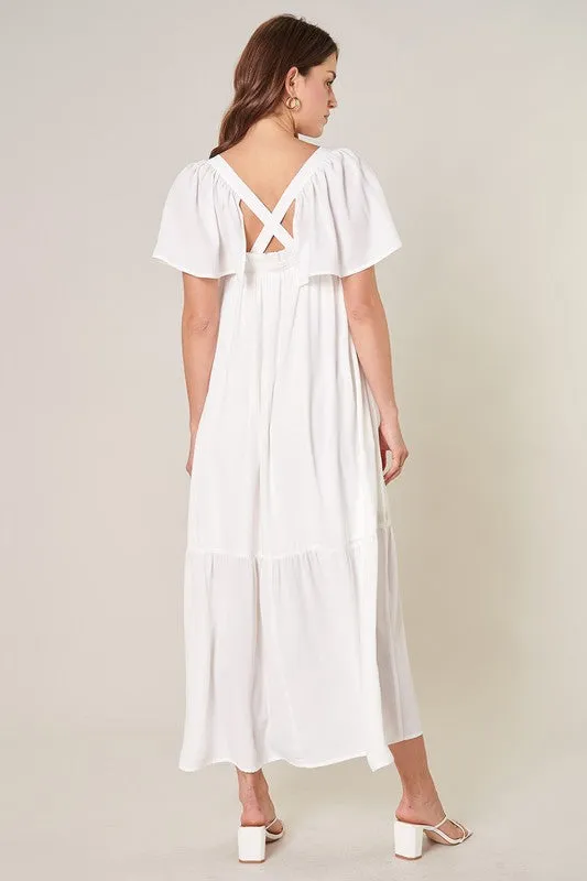 Moonstone Flutter Sleeve Cross Back Midi Dress sold by Sugarlips product image thumbnail 4