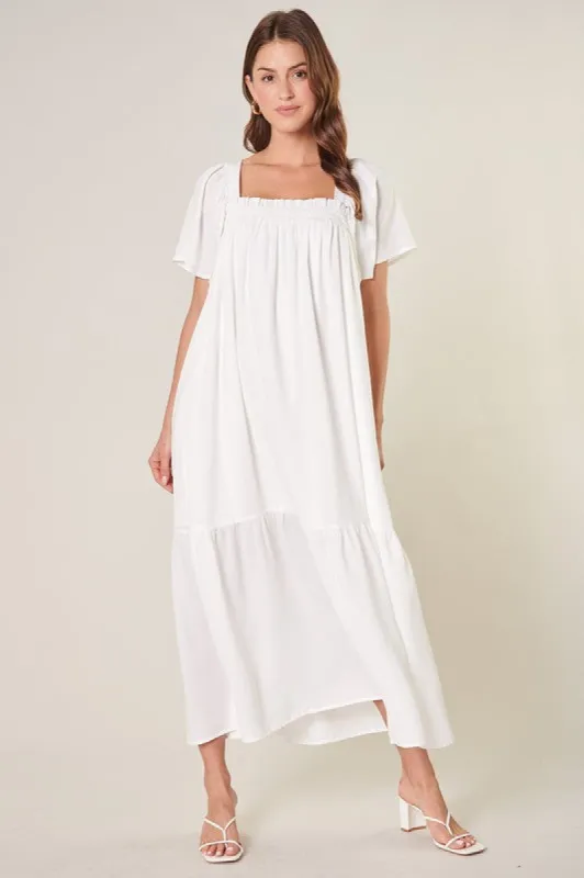 Moonstone Flutter Sleeve Cross Back Midi Dress sold by Sugarlips