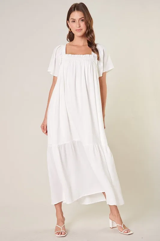 Moonstone Flutter Sleeve Cross Back Midi Dress sold by Sugarlips