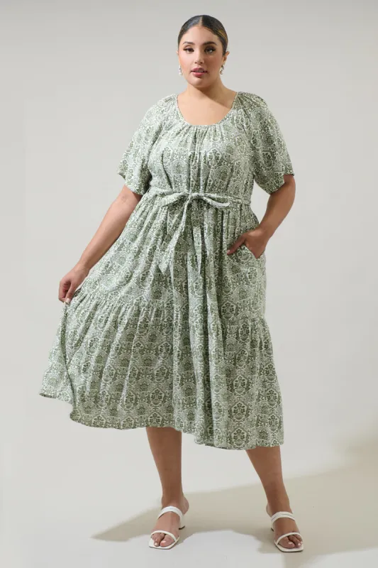 Estrada Floral Haven Tiered Midi Dress Curve sold by Sugarlips