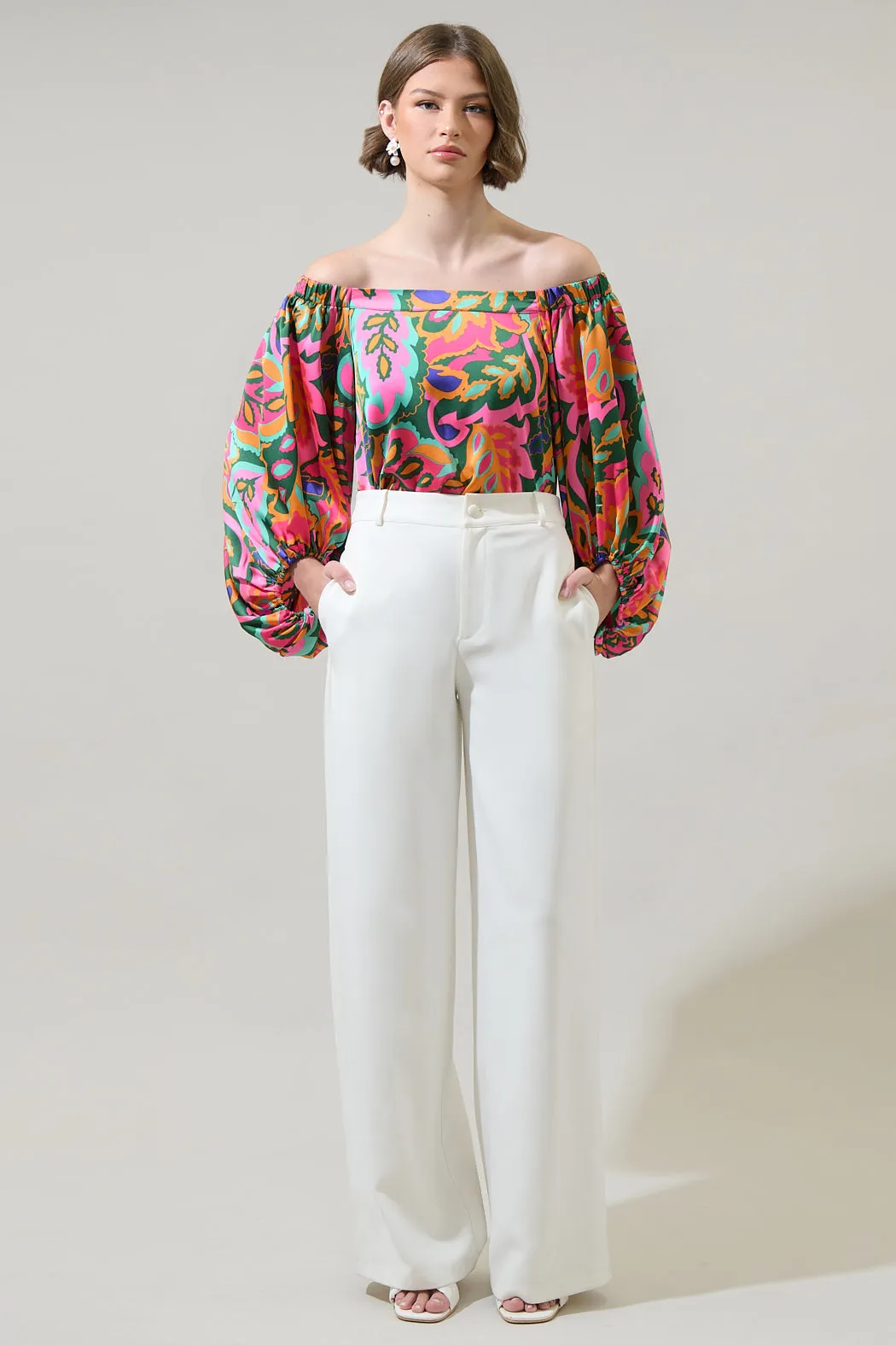 Lilia Tropical Floral Off the Shoulder Balloon Sleeve Top sold by Sugarlips product image thumbnail 4