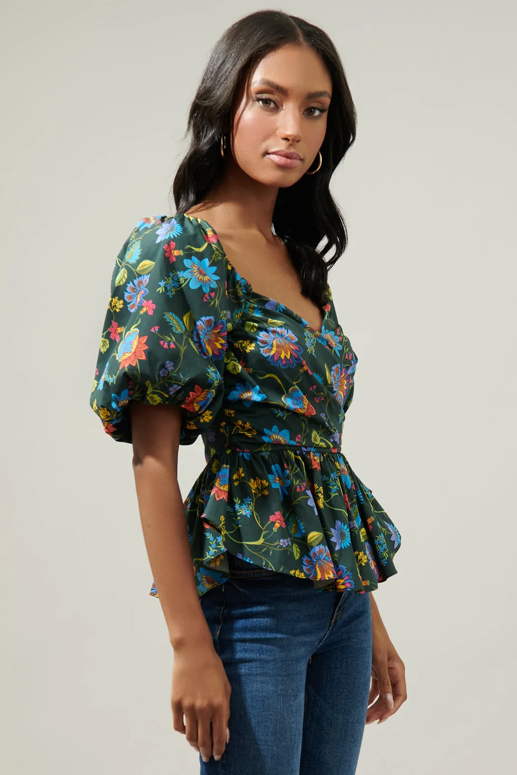 Topeaka Floral Theodora Surplice Peplum Blouse sold by Sugarlips product image thumbnail 3