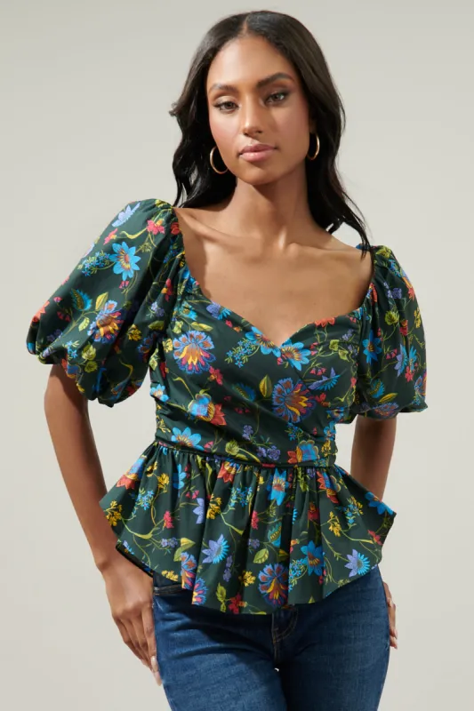 Topeaka Floral Theodora Surplice Peplum Blouse sold by Sugarlips