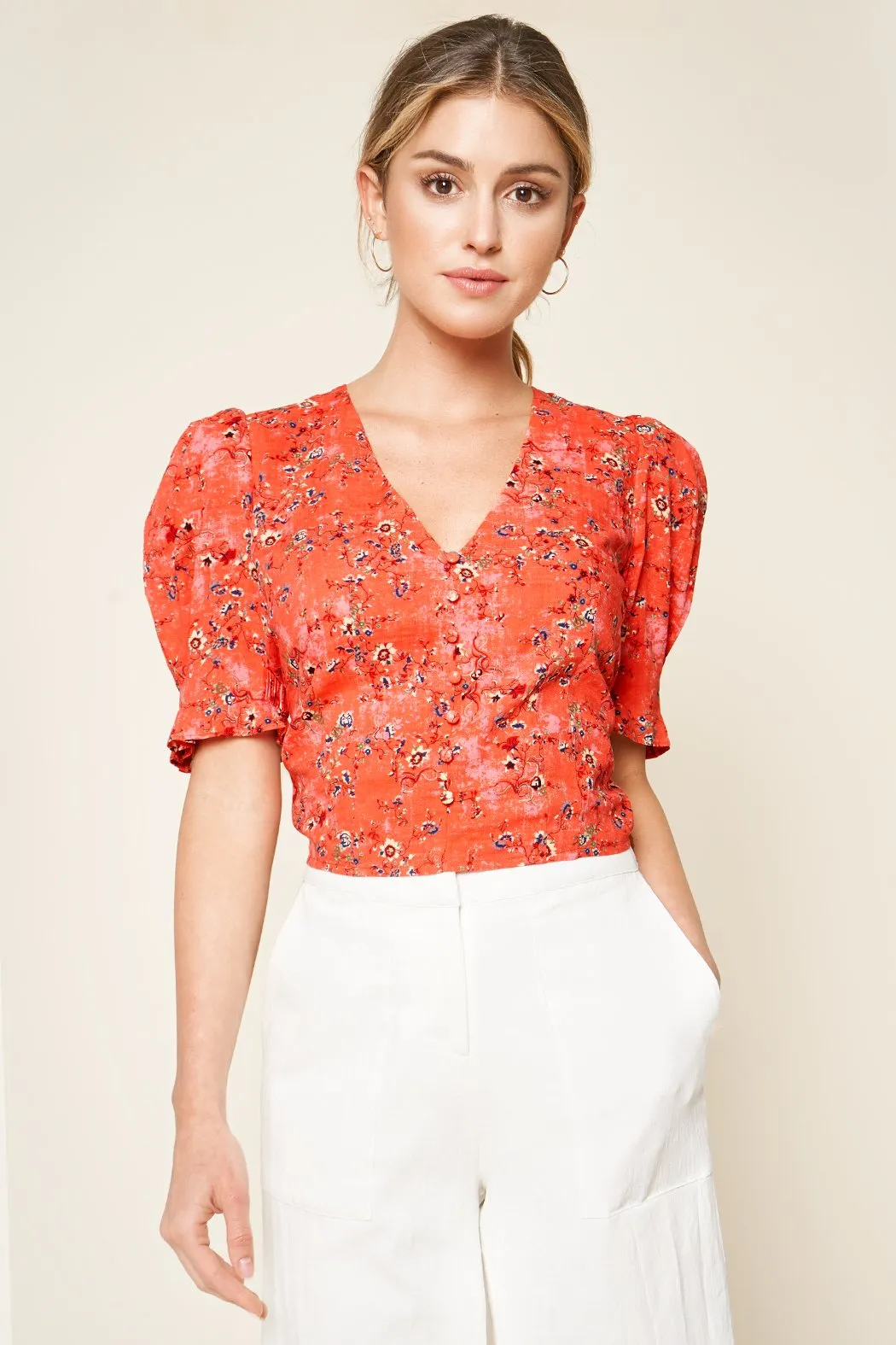 Sallie Floral Print Puff Sleeve Crop Top sold by Sugarlips