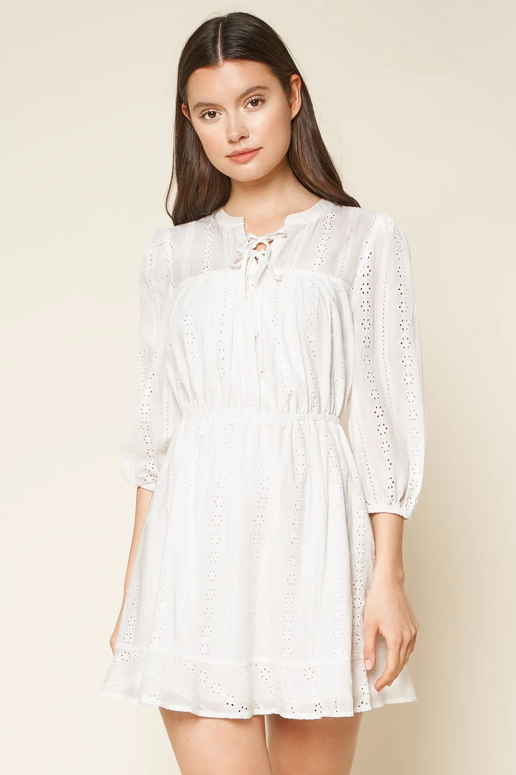 Is It Love Eyelet Mini Peasant Dress sold by Sugarlips