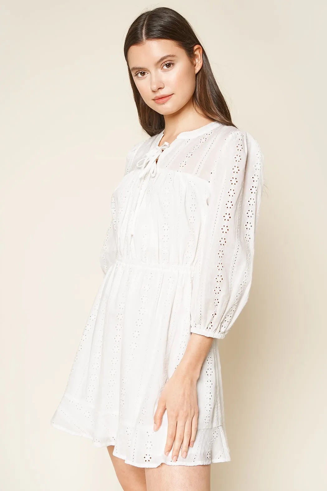 Is It Love Eyelet Mini Peasant Dress sold by Sugarlips product image thumbnail 3