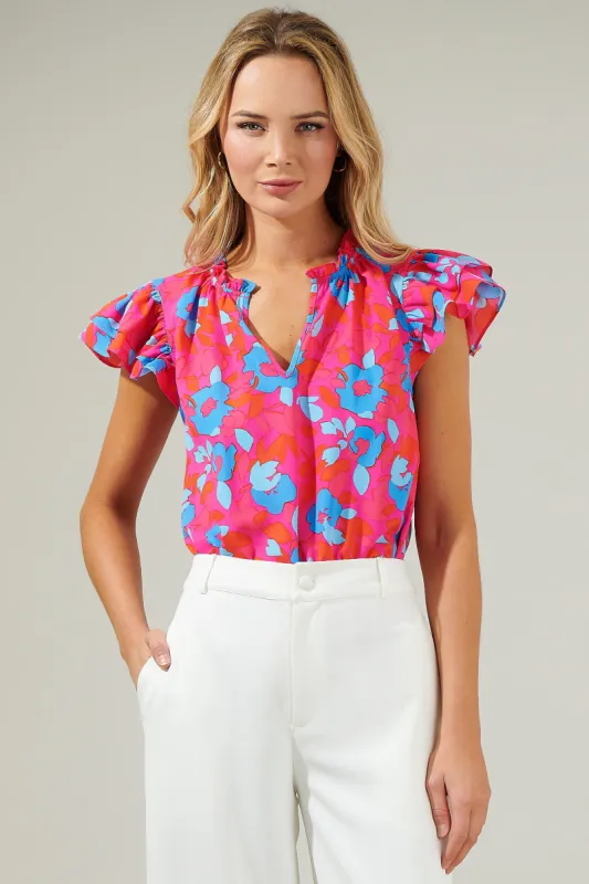 Lusma Floral Bellissima Ruffle Sleeve Top sold by Sugarlips
