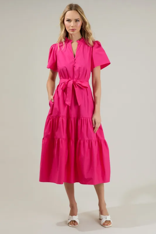 Britt Poplin Tiered Midi Dress sold by Sugarlips