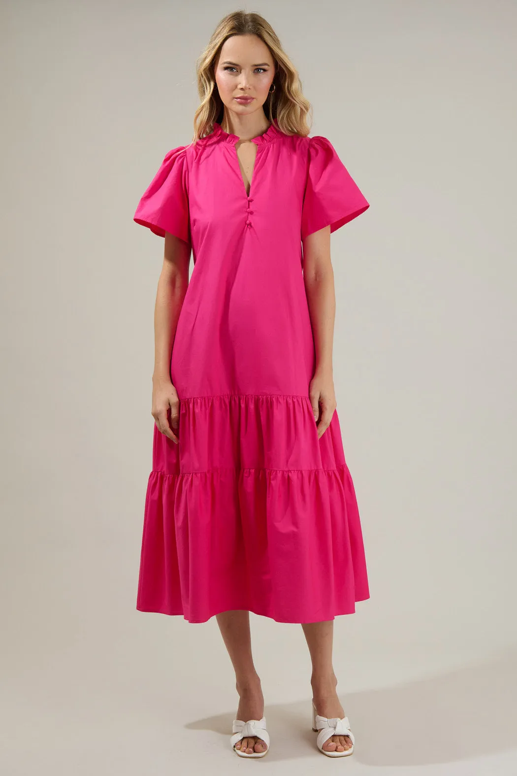 Britt Poplin Tiered Midi Dress sold by Sugarlips product image thumbnail 4